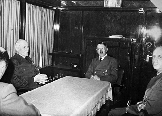 Adolf Hitler meets with French leader Philippe Pétain in Hitler's special train in Montoire-sur-le-Loir, france